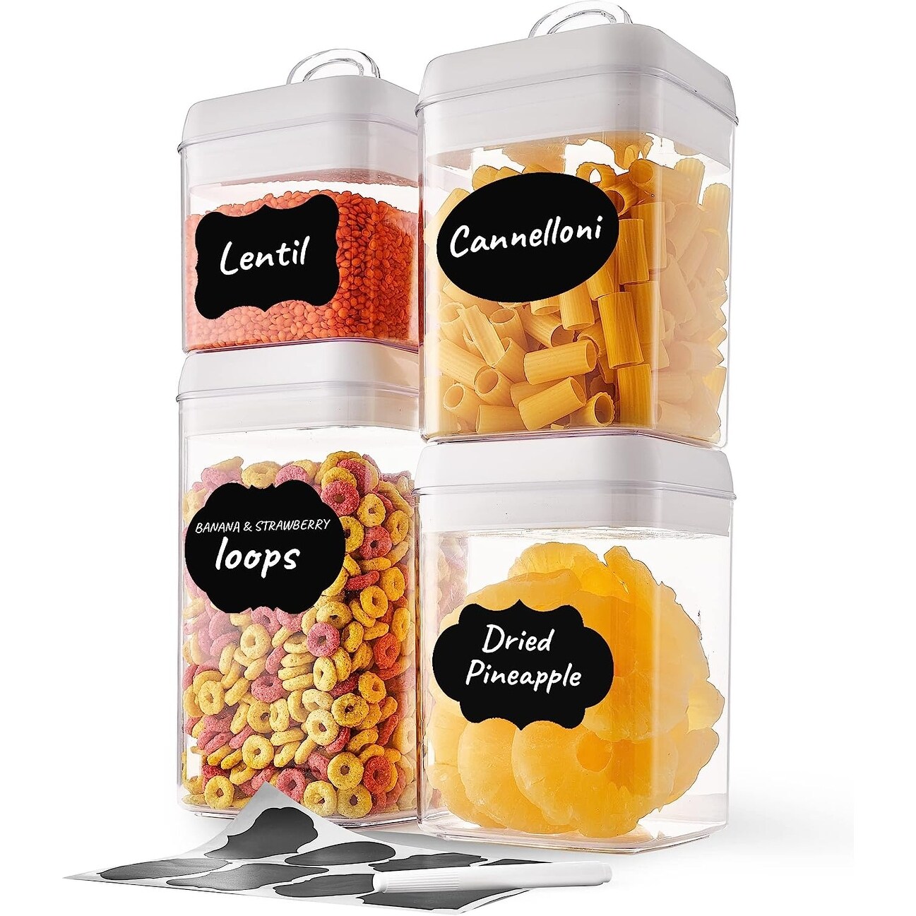  Utensilux Rubbermaid 9 Cup Food Storage Containers 7 Peice Set,  Easy Find Lids, 3 Container, 3 Lids Chalk Pen And Chalk Labels: Home &  Kitchen