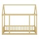preview thumbnail 40 of 52, House Floor Bed with House Roof Frame and Safety Guardrails, Twin/Full Size Wooden Floor Montessori Bed House Bed for Kids