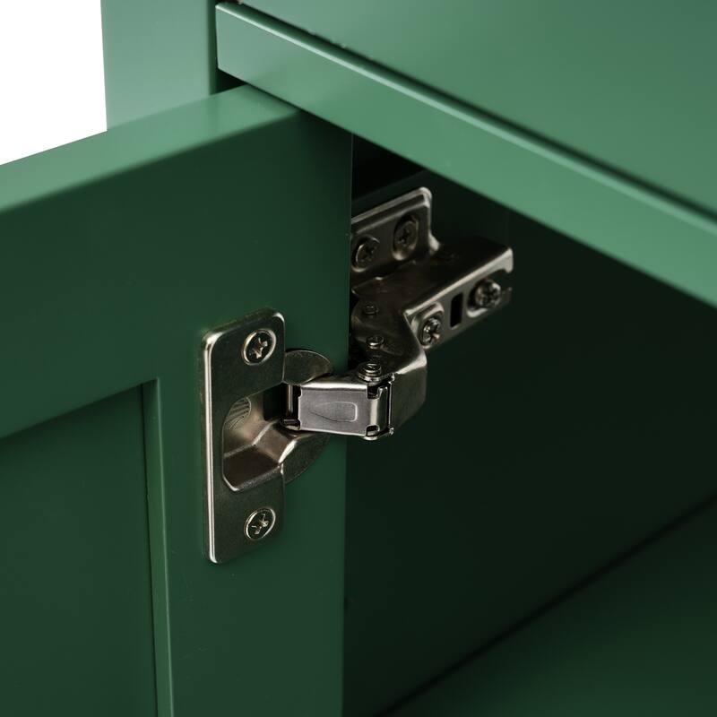 30-Inch Blue Bathroom Vanity with Ceramic Undermount Sink, 1 Soft-Close Door, 3 Storage Boxes, and Gold Handles