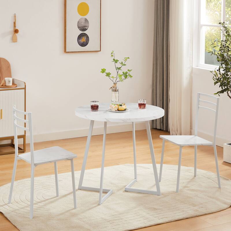 VECELO Round Dining Table, Metal Frame Dining Chairs, Modern Dining Table and Chairs Set for 2-4 People, 3 Options