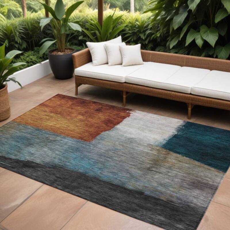 HomeRoots Abstract Transitional Rectangle Outdoor Rug - 8' X 10'