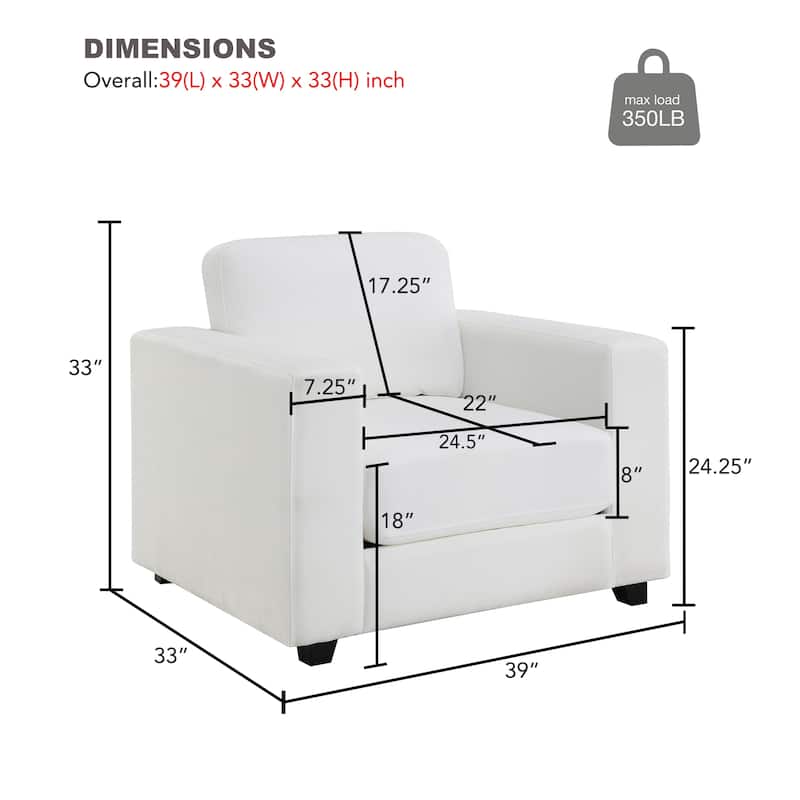 Chenille Armchair with 7" Thick Cushion and Washable Covers
