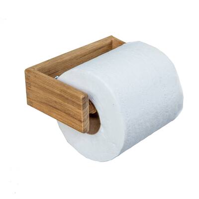 Traditional Solid Teak Wall Mount Toilet Paper Holder - 1.78" X 5.50" X 3.75"