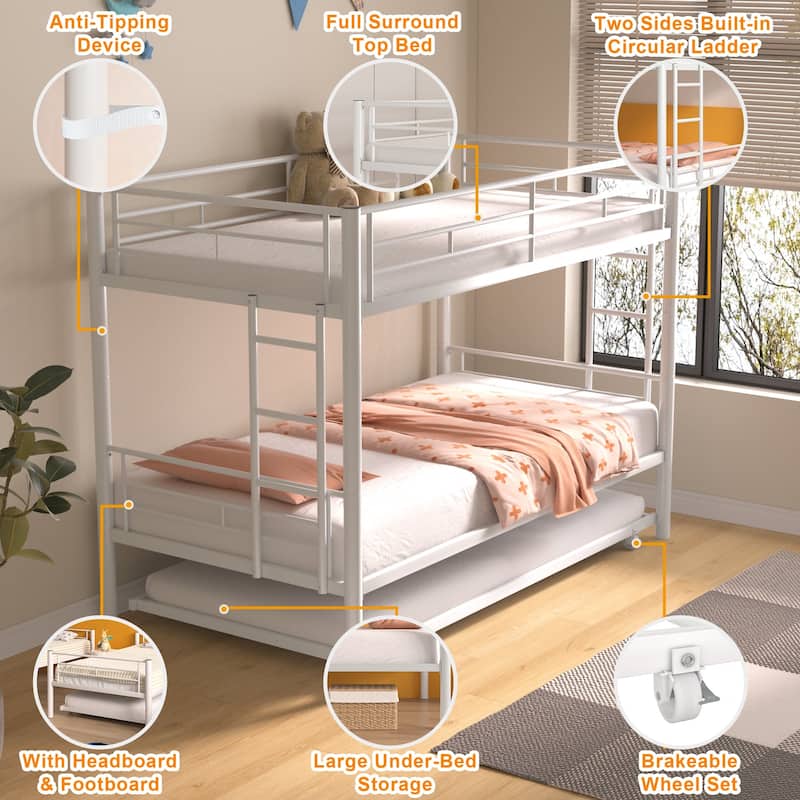 VECELO Twin Over Twin Metal Bunk Bed Frame for Kids Teens, Heavy Duty Noise-Free Platform Bed, Storage Space