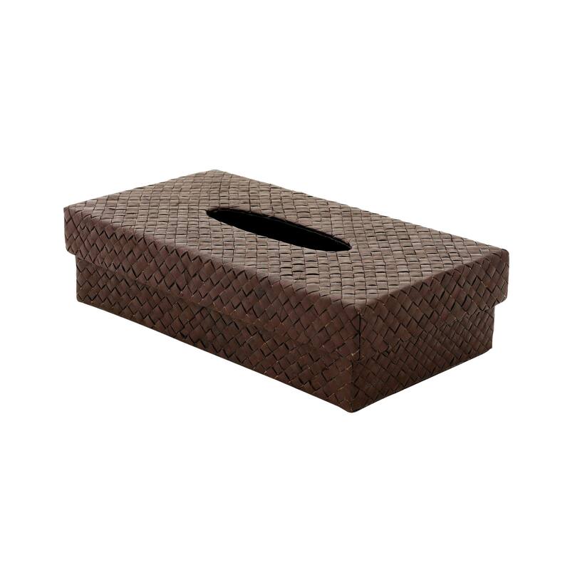 Pandan Dark Brown Woven Tissue Napkin Box Cover Holder Rectangle Handmade Home Decor