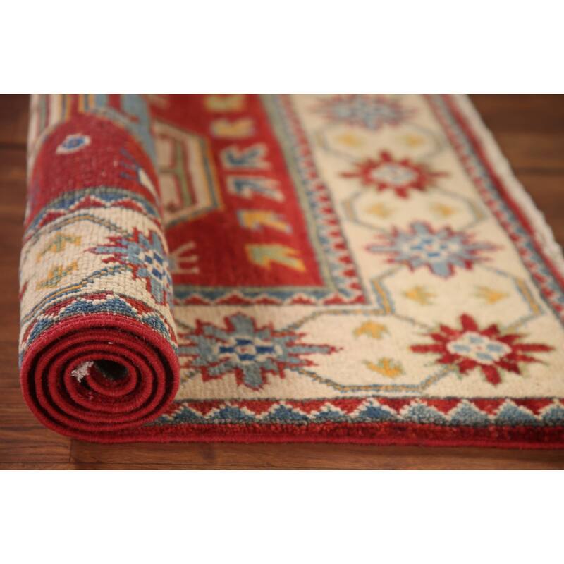 Red Kazak Accent Rug Handmade Traditional Oriental Wool Carpet - 2'7"x 4'0"