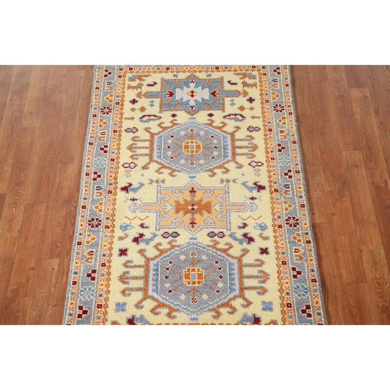 Geometric Kazak Accent Rug Hand-Knotted Wool Carpet - 3'0"x 5'0"