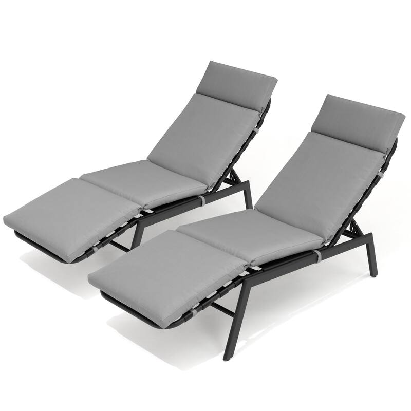 Patio Chaise Lounge Chair Adjustable Outdoor Recliners with Cushion - Dark Grey - 2PC