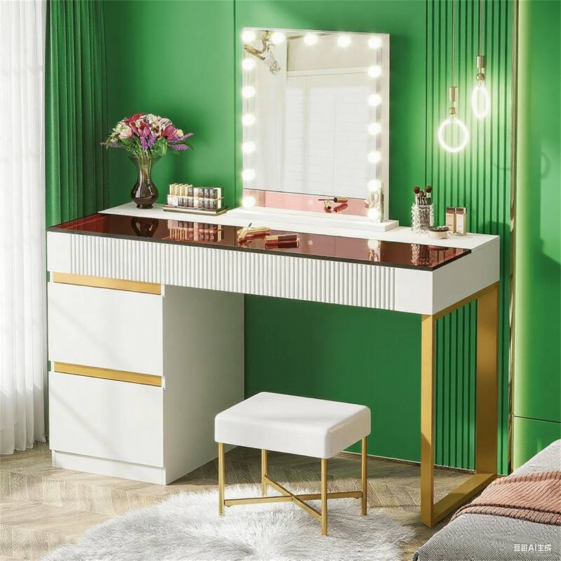 Tinted Glass Computer Desk with 4 Drawers