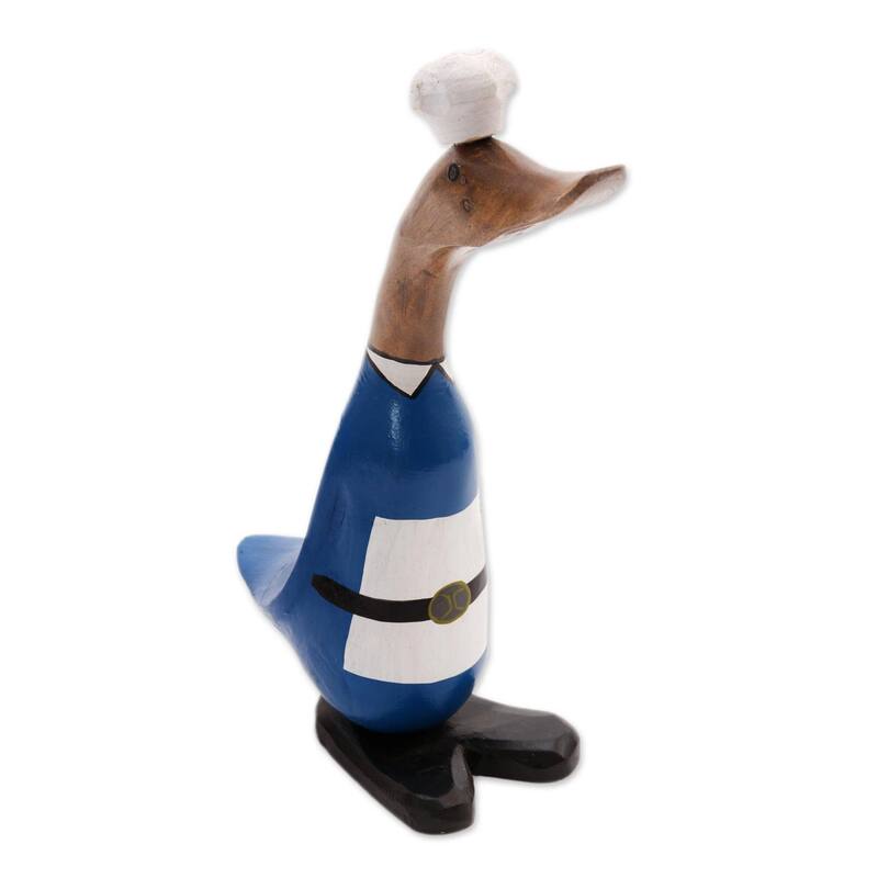 Handmade Chef Duck Wood And Bamboo Root Sculpture (Indonesia) - 13" H x 3.5" W x 9.5" D