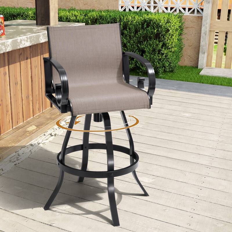 VredHom Outdoor Patio Bar Stools Swivel Bar Chair Sunbrella Textilene Sling - 20.1 in W x 44.3 in H