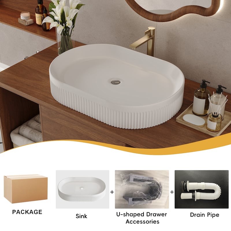39.4" Floating Bathroom Vanity with Oval Ceramic Sink Soft-Close Drawers Open Shelves Solid Wood Cabinet