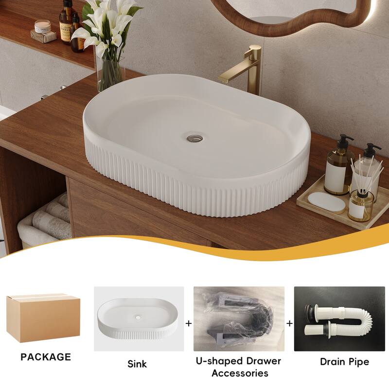 39.4" Modern Wall-Mounted Bathroom Vanity with Oval Ceramic Sink, Soft-Close Drawers & Open Shelf