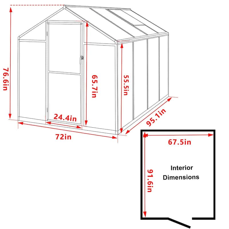 VEIKOUS Aluminum Walk-In Garden Greenhouse Kit with Adjustable Roof Vent and Lockable Door Grey