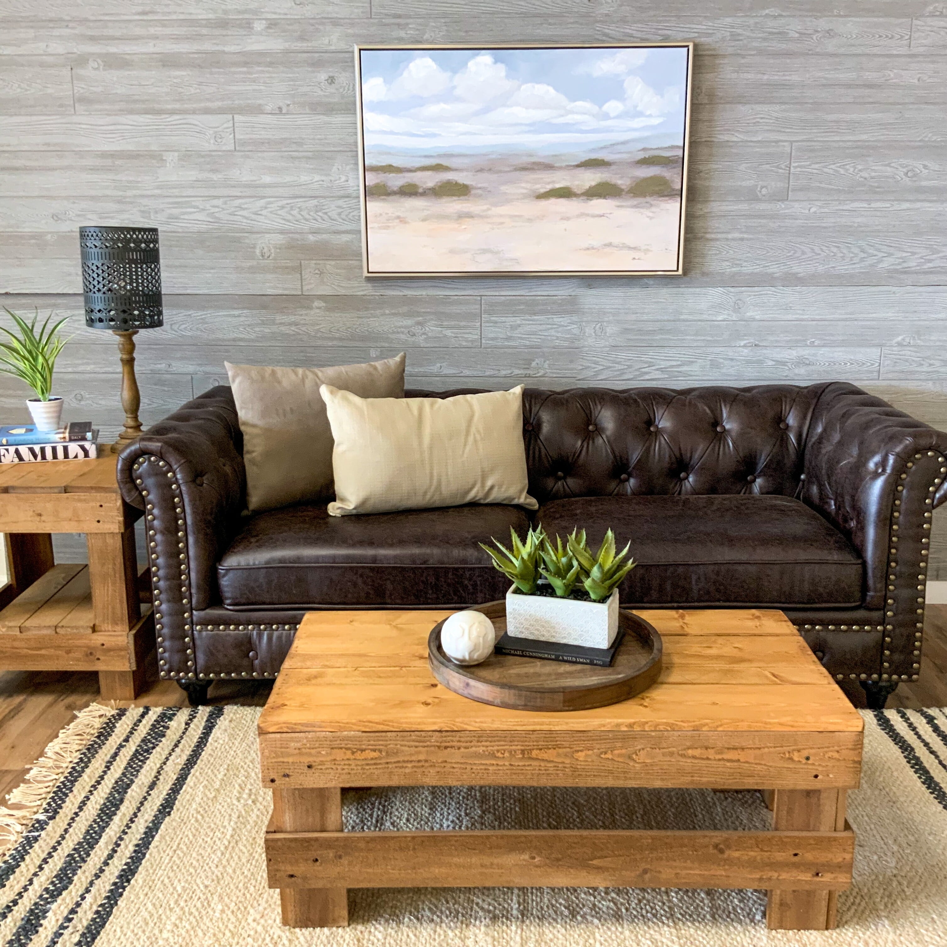Landmark Pine Solid Wood Farmhouse Coffee Table Walnut