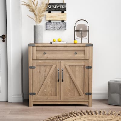 Modern Farmhouse Double Barn Door Cabinet with 1 Drawer