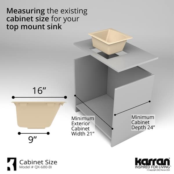 dimension image slide 3 of 5, Karran Drop-in or Undermount Quartz Single Bowl Kitchen Sink