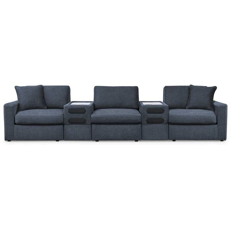 Signature Design by Ashley Modmax 5-Piece Sectional with Audio Consoles - 142"W x 32"D x 36"H - Blue