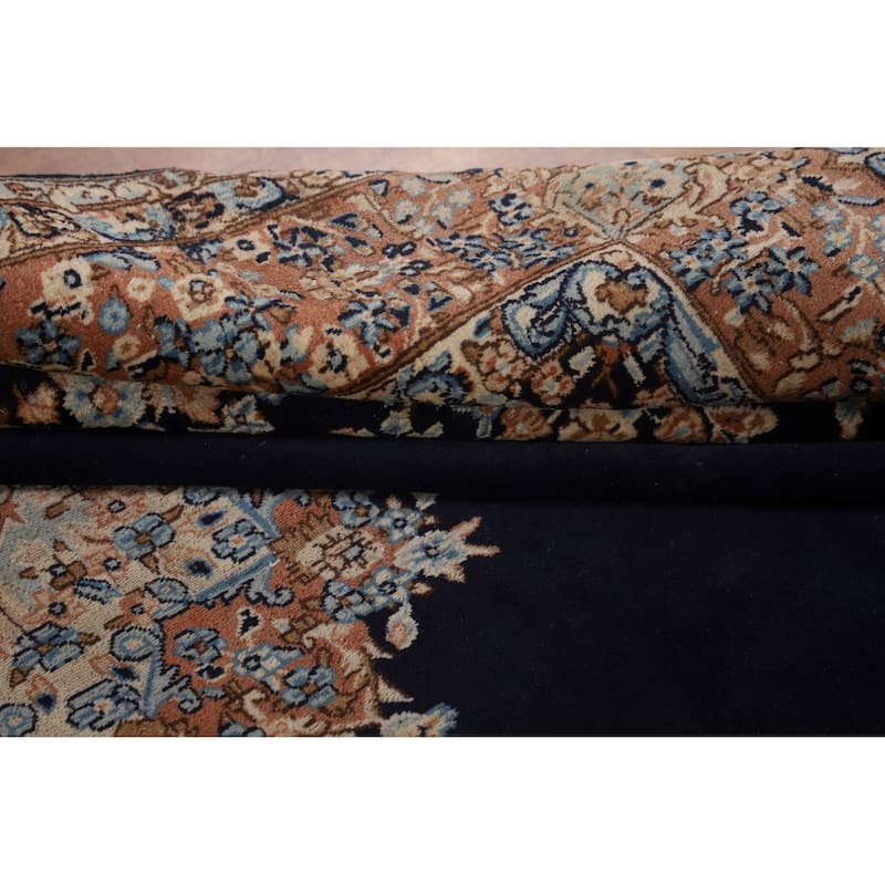 Navy Blue Floral Kerman Persian Antique Area Rug Handmade Wool Carpet - 6'11" x 9'7"