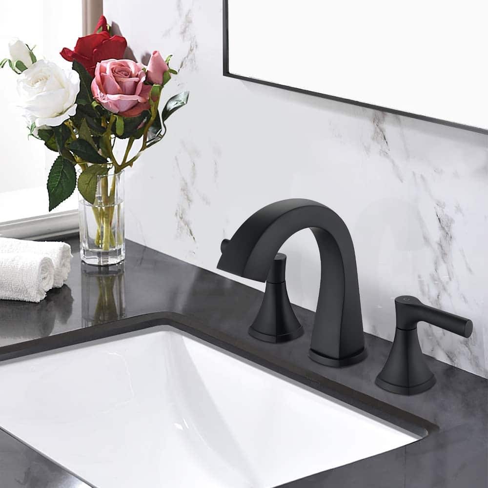 3 Holes Widespread Bathroom Sink Faucet Stainless Steel Bathroom Faucet with Pop Up Drain Vanity Tap with Dual Handles