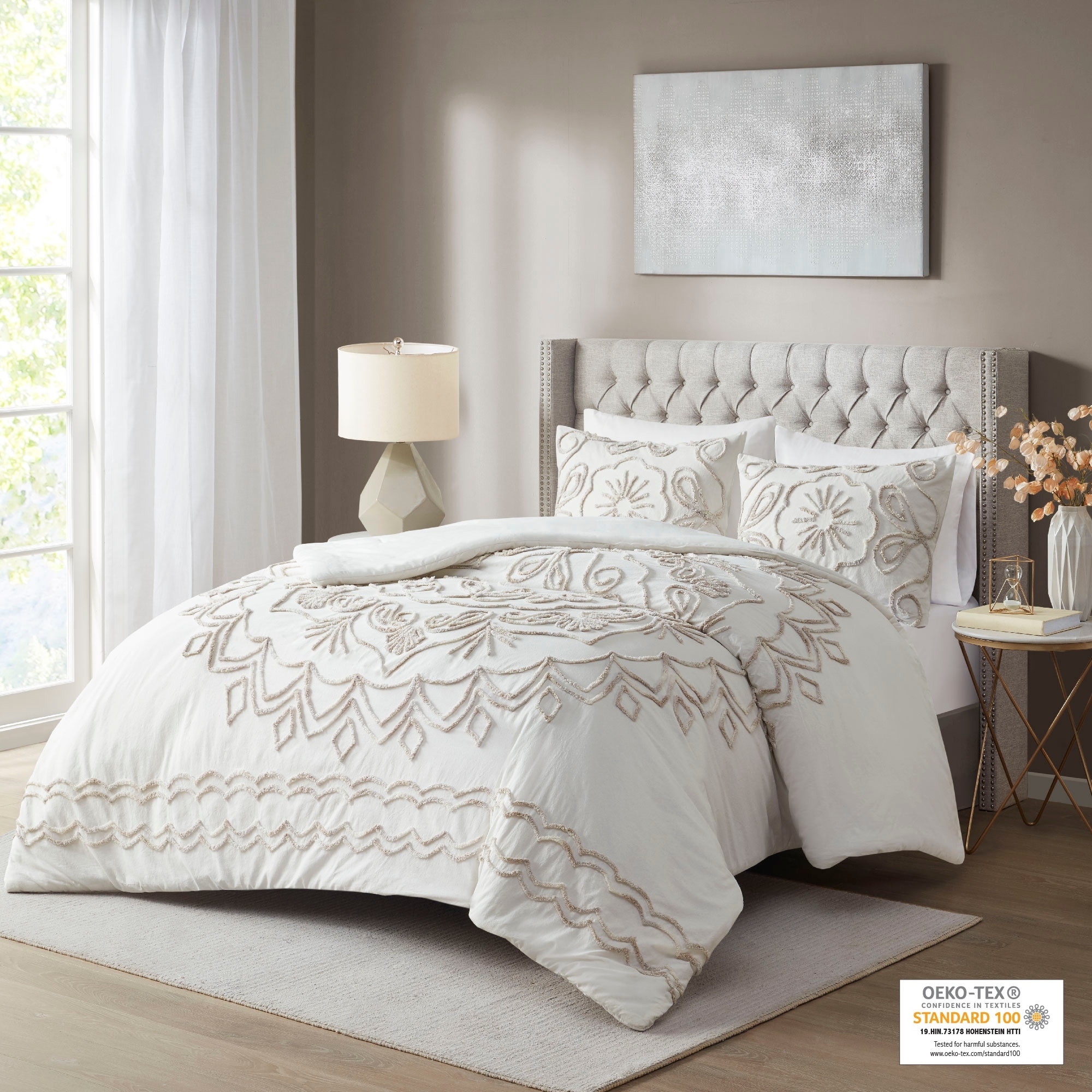 Shop Madison Park Juliana Ivory Taupe Tufted Cotton Chenille Comforter Set Overstock 31169899 Full Queen