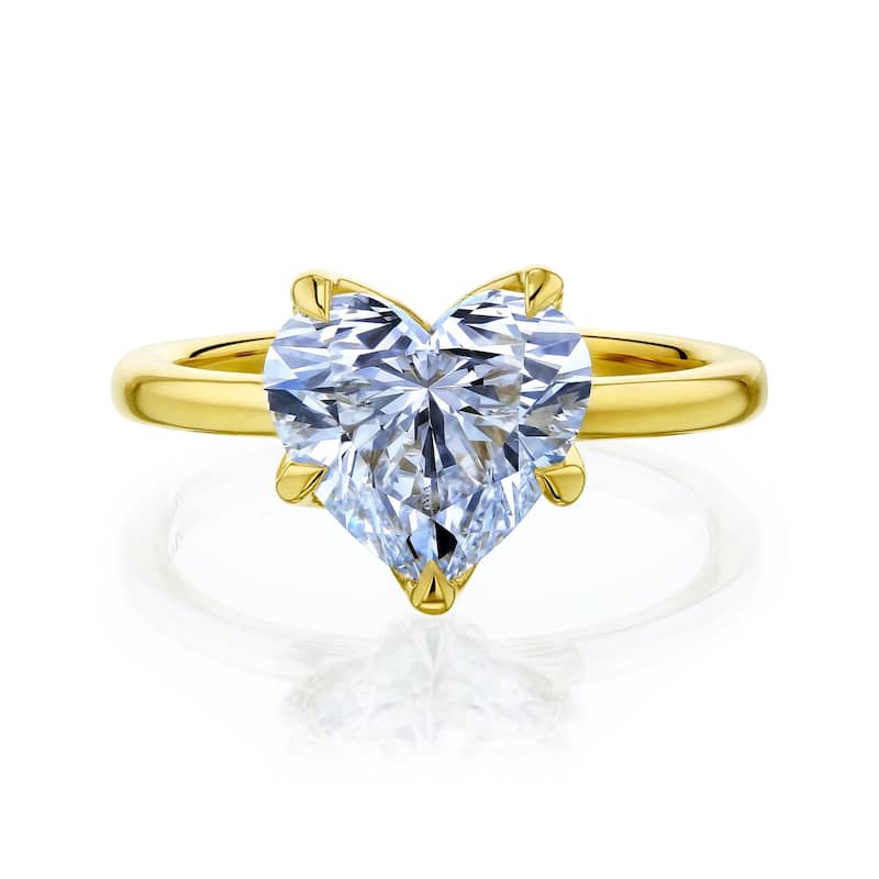 Kobelli 3 Carat Lab Grown Diamond Certified 14k Solid Gold Heart Solitaire Comfort Fit Clover Engagement Ring (EF/VS) - 5 - Yellow