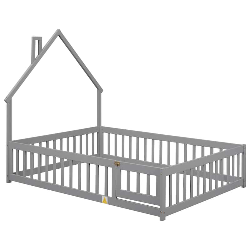 House-Shaped Headboard Floor Bed with Fence
