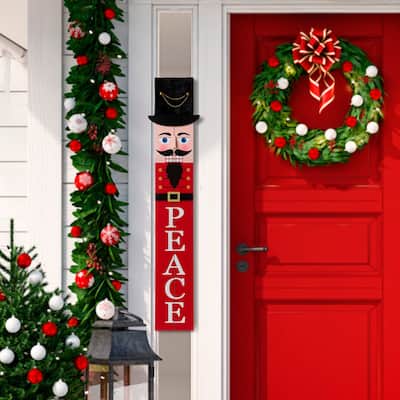 Glitzhome Wooden Christmas Nutcracker "PEACE" Porch Sign