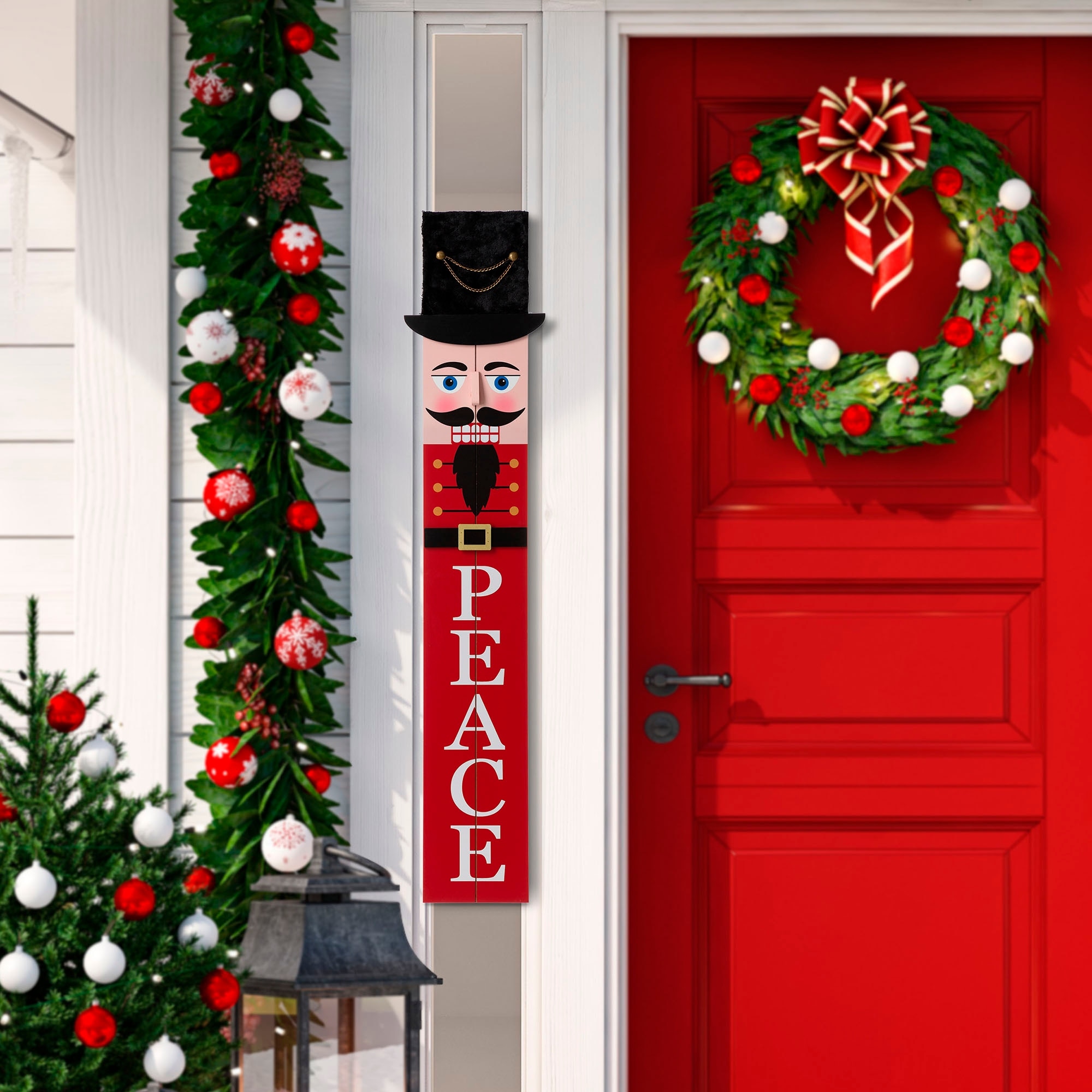 Glitzhome 60"H Wooden Christmas Nutcracker Porch Sign