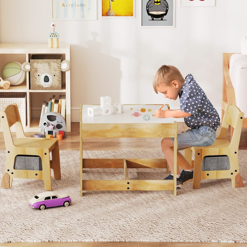 Plywood 3 in 1 Kids Table and Chairs Set with Storage Bins - 24.5" x 24.5" x 19"