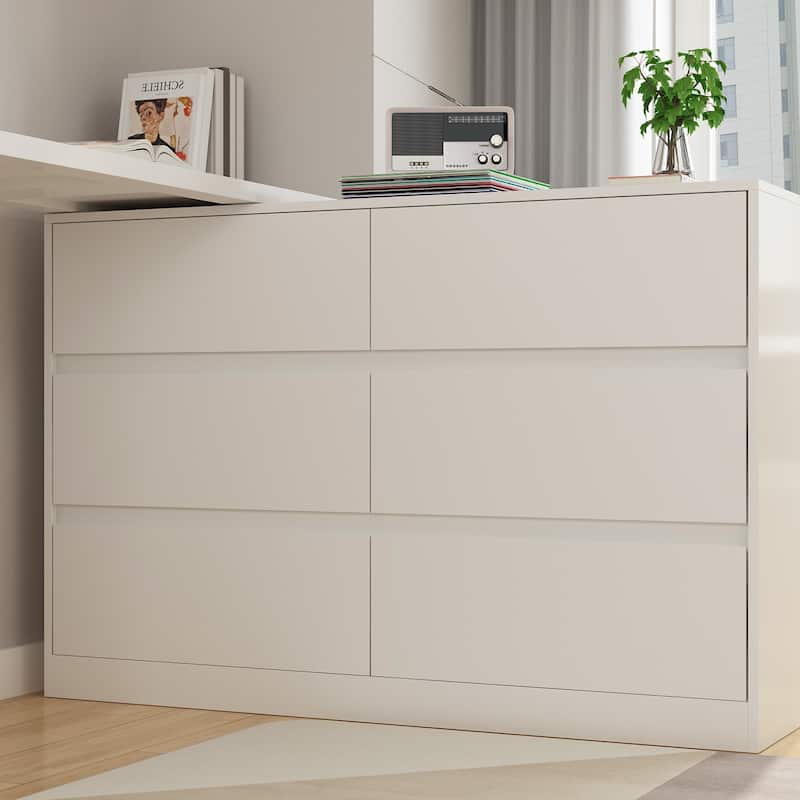32.7"H Rotating Dresser and Desk 6 Drawer Dresser Makeup Vanity White/Black
