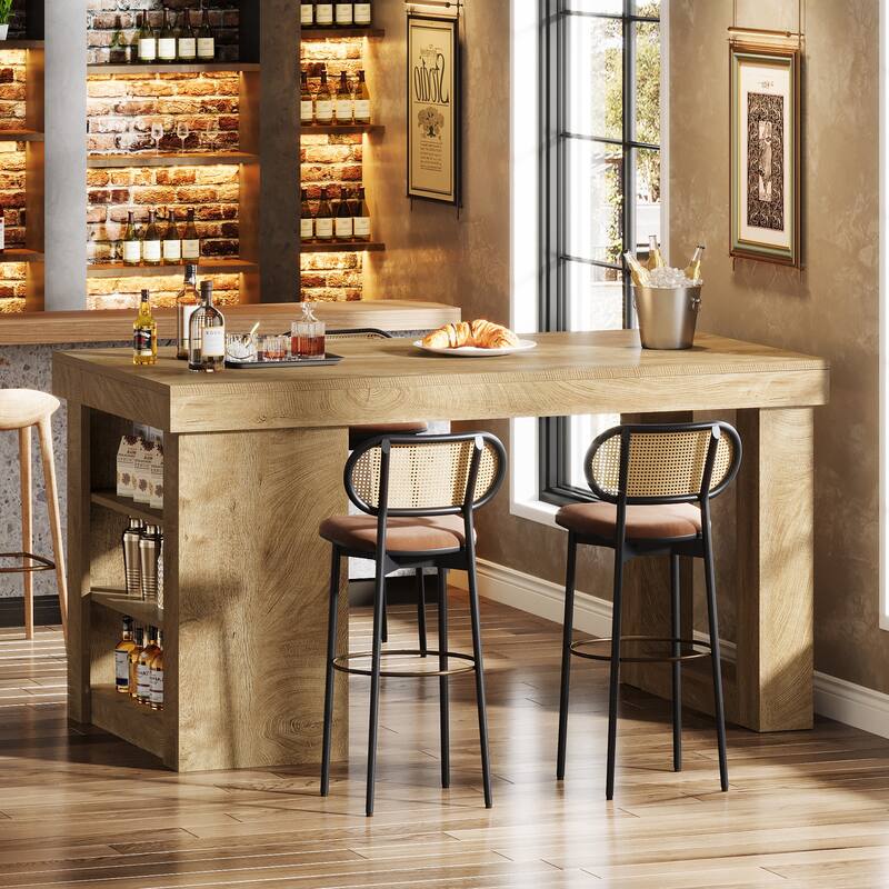 Large Farmhouse Bar Table, 55" Wood Counter Height Table with Storage