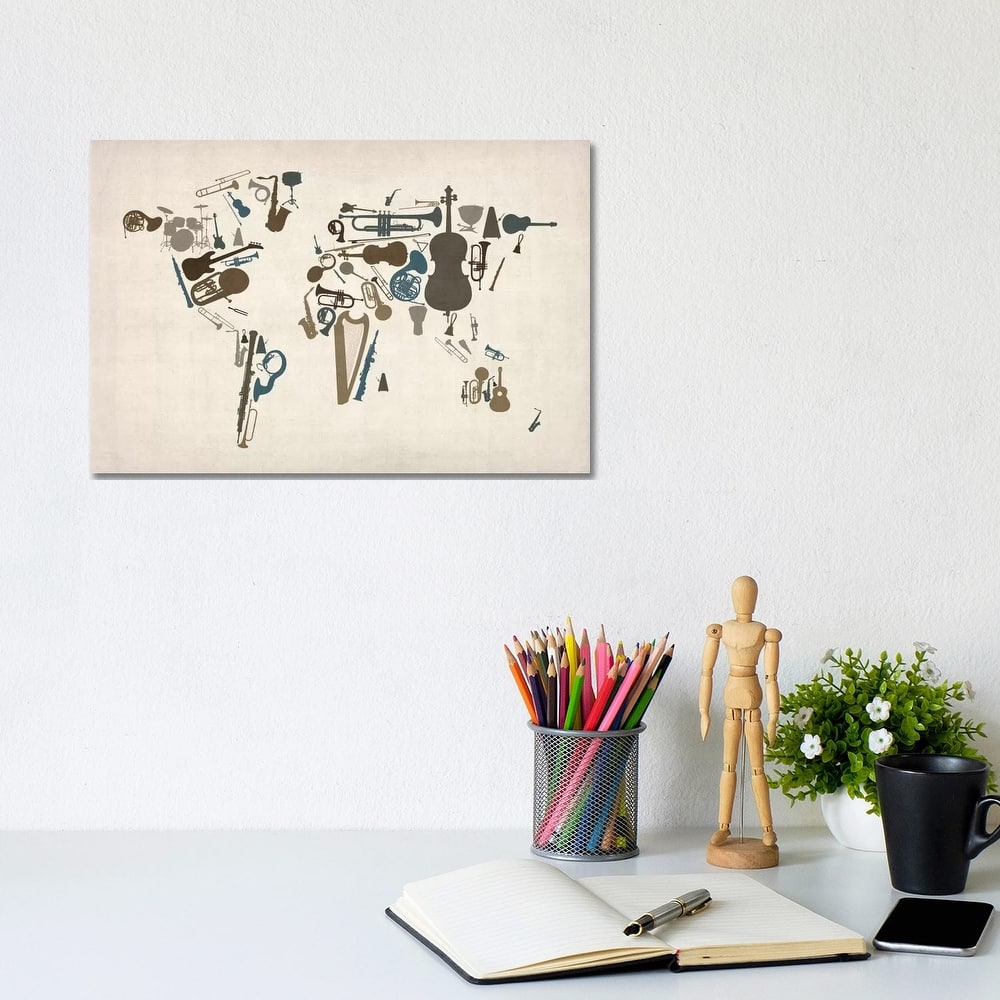 iCanvas "Musical Instruments Map of the World" by Michael Tompsett Canvas Print