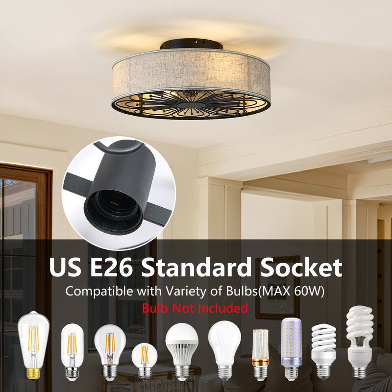 20" Fabric Bladeless Modern Farmhouse Ceiling Fan with Lights