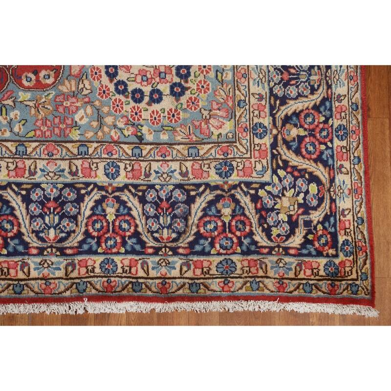 Hand Knotted Oriental 100% Wool Carpet Traditional Floral Oranges & Rust Kerman Area Rug - 11' 4'' X 8' 0''