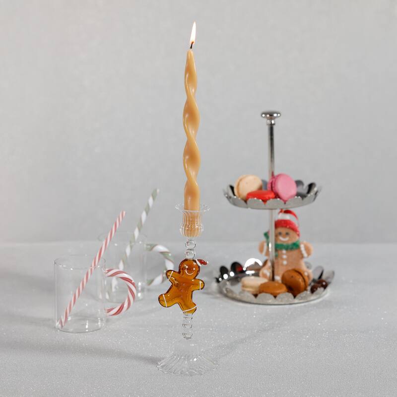 Holiday Gingerbread Taper Candle Holders, Set of 4 - Clear, Amber