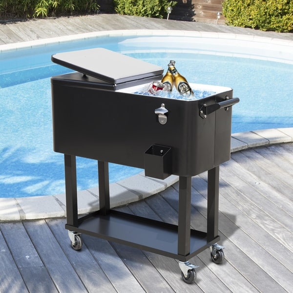slide 2 of 17, Outsunny Rolling Ice Chest Portable Patio Party Drink Cooler Cart Black