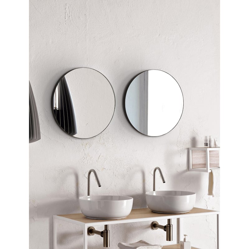 SUNBOW Black Flat Round Wall Mirror - 24 inches