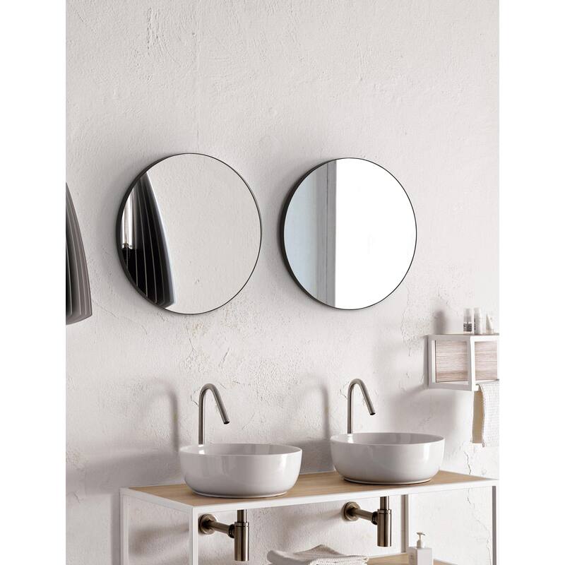 SUNBOW Large Black Flat Round Wall Mirror - 30 inches