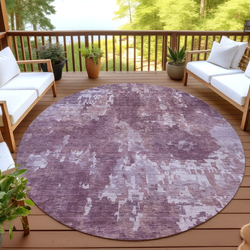 Machine Washable Indoor/ Outdoor Ombre Abstract Chantille Rug - Merlot - 8' x 8'