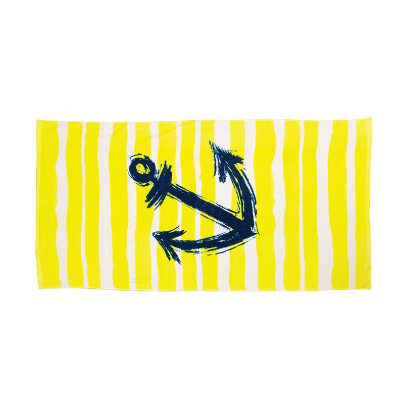 29.5" x 59" Blue Brush Stroke Anchor Yellow Stripe Cotton Beach Towel