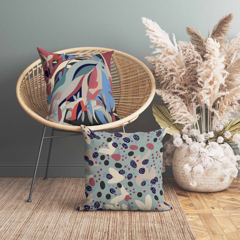 Mythical Horse Indoor/Outdoor Reversible Throw Pillow Red and Blue