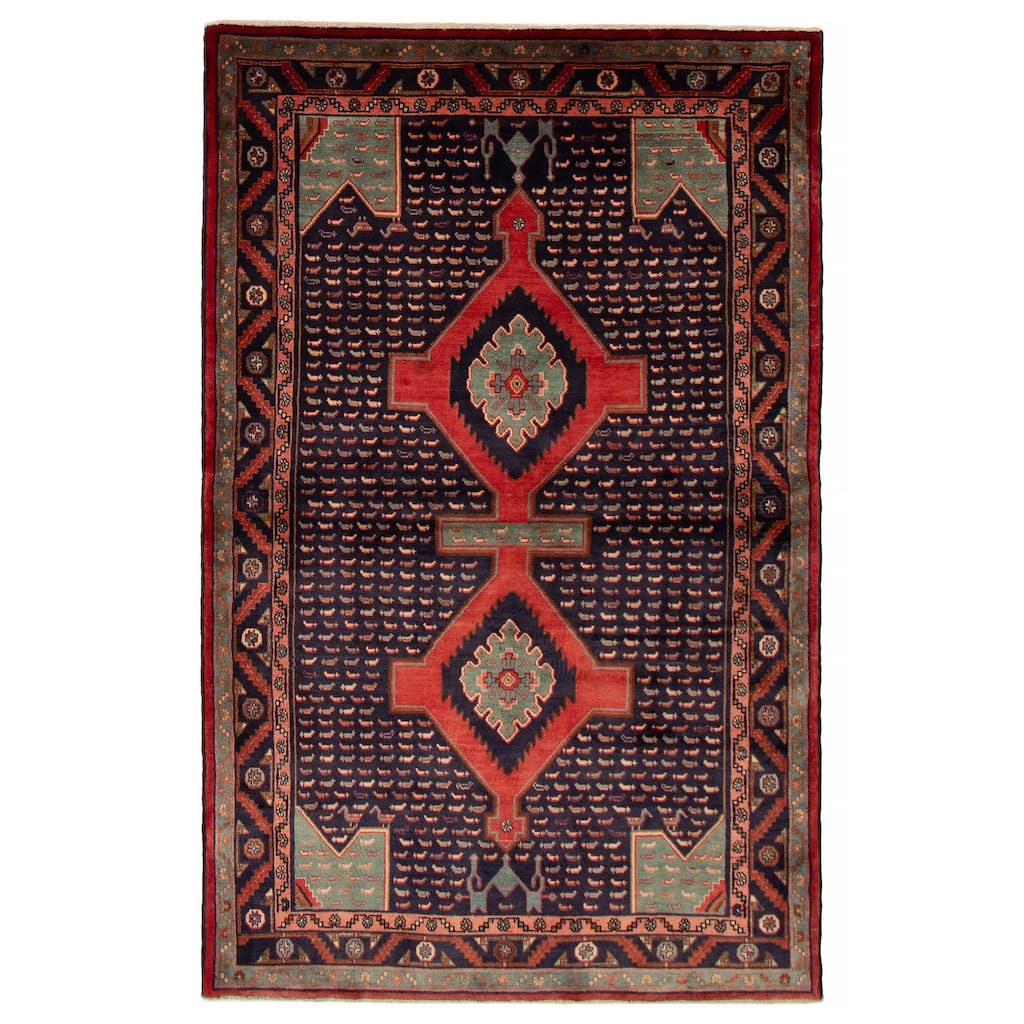 ECARPETGALLERY Hand-knotted Anatolian Vintage Navy Wool Rug - 4'10 x 7'8