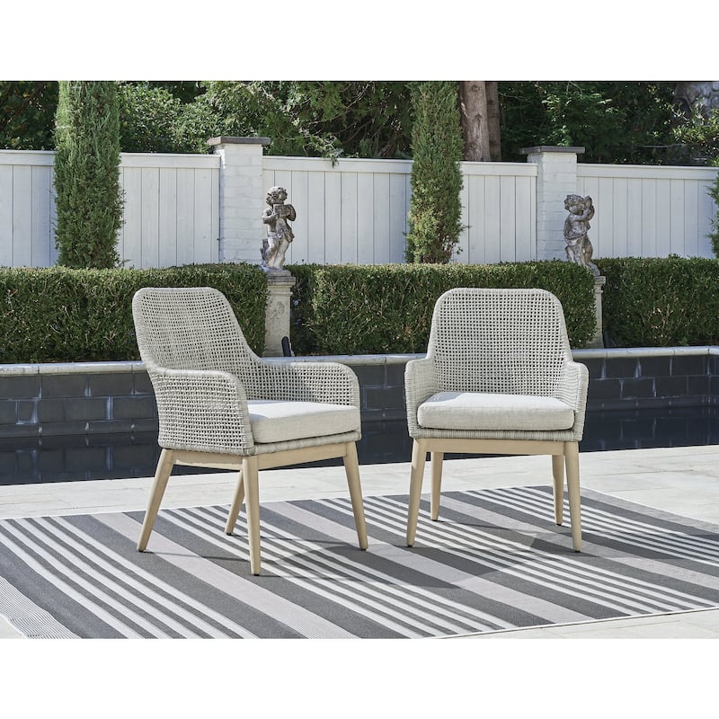 Signature Design by Ashley Seton Creek Gray Outdoor Dining Arm Chair (Set of 2) - 25.25" W x 24.5" D x 36" H