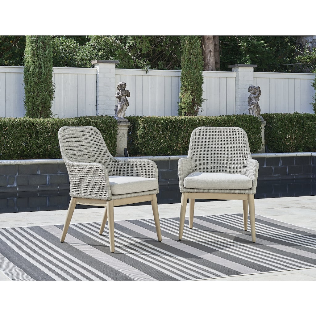 Signature Design by Ashley Seton Creek Gray Outdoor Dining Arm Chair (Set of 2) - 25.25" W x 24.5" D x 36" H