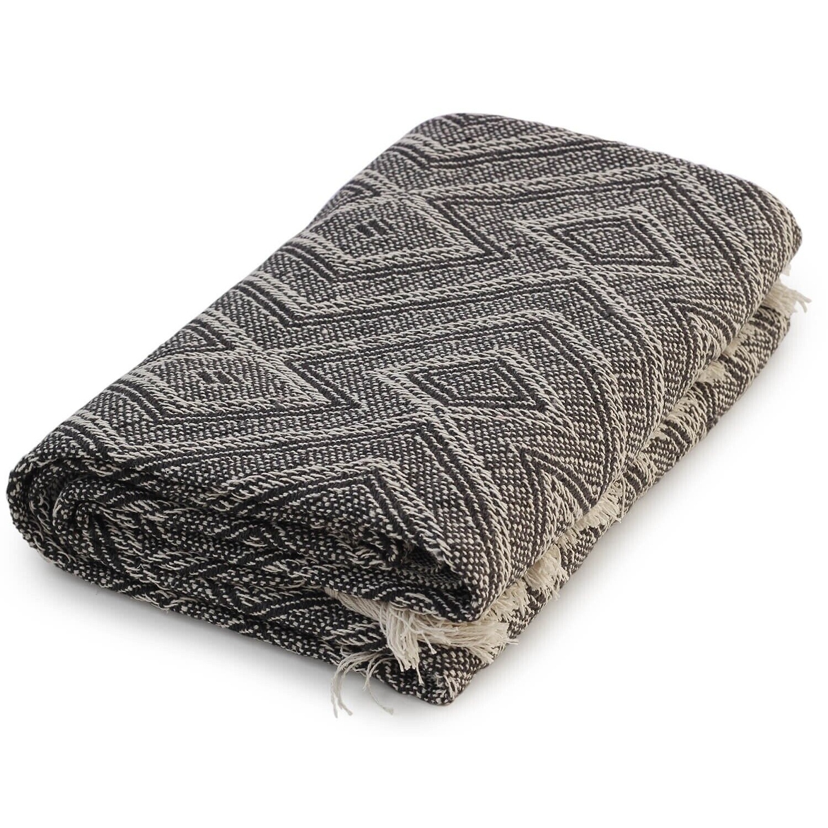 63 x50 Beige Black Hand Woven Cotton Reversible Farmhouse Boho Throw Blanket Black Beige 63 x 50