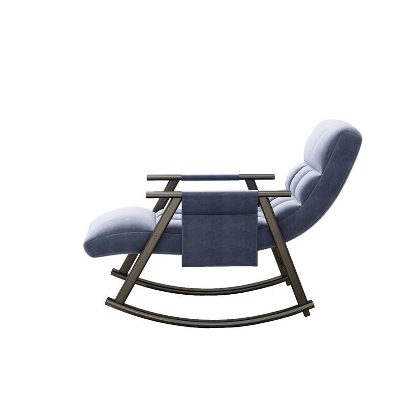 Blue Modern 42.2" Velvet High Back Rocking Chair with Foot Rest and Side Pockets for Living Room
