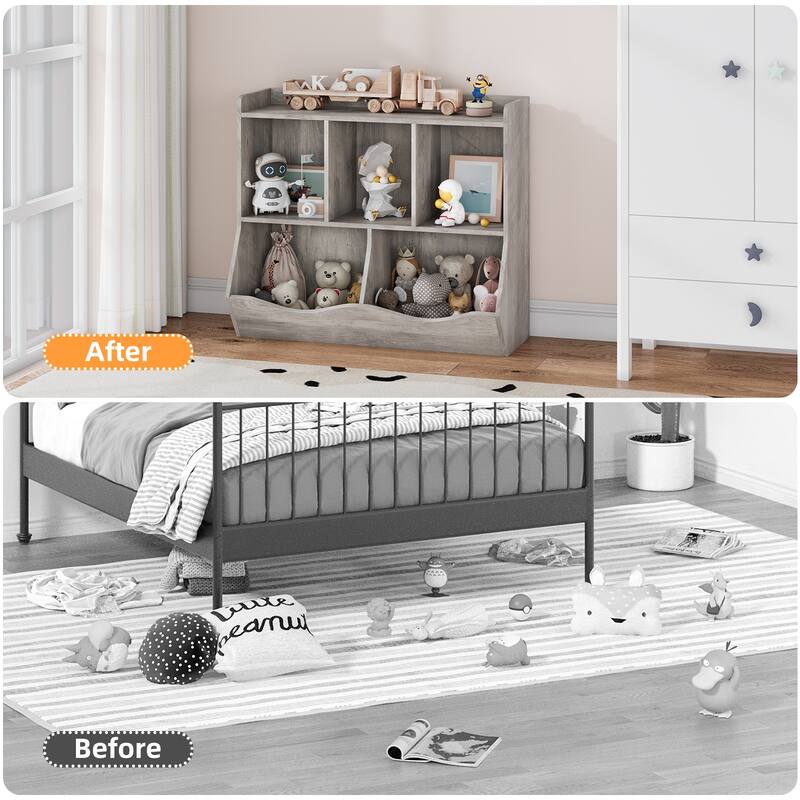 Kids Bookshelf and Bookcase Toy Storage Multi Shelf with Cubby Organizer Cabinet for Boys Girls - 11.8"D x 35.4"W x 29.5"H