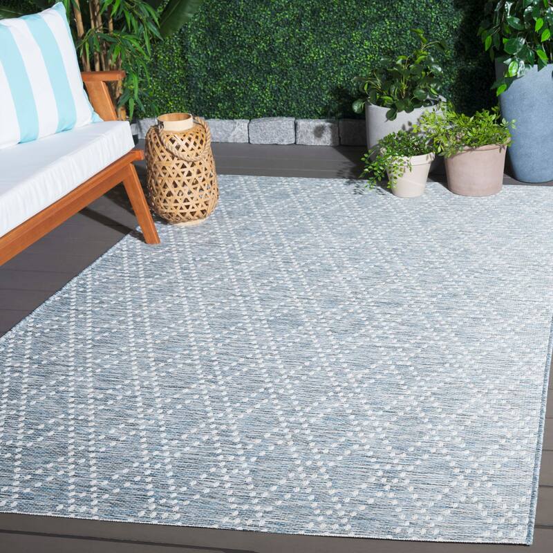 SAFAVIEH Sunset Jenja Indoor/Outdoor Washable Backyard Patio Rug - 6'7" Square - Blue/Grey