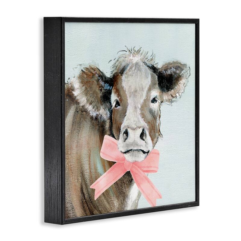 Stupell Cow with Pastel Ribbon Framed Giclee Art Design By Janet Tava